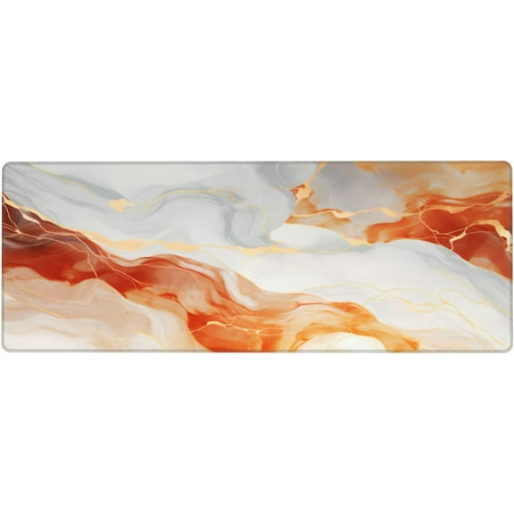 Marble Design Gaming Mouse Pad - Orange White Marbles Computer Mouse Mat 31.5x11.8 Inch Stone Texture Desk Pad Art Extended Mousepad for Home Office Gaming Work