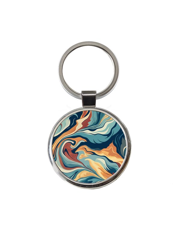Marble Design Metal Round Keychain