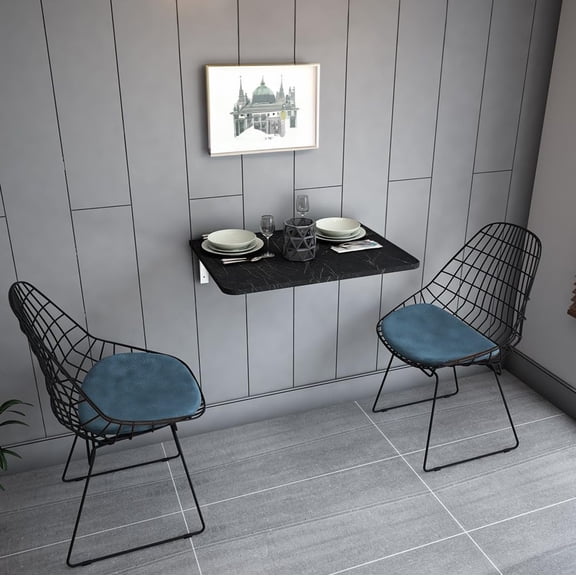 Marble Design Wall-Mounted Foldable Table - 28.3" x 17.7" Space-Saving Desk for Kitchen, Balcony, or Office