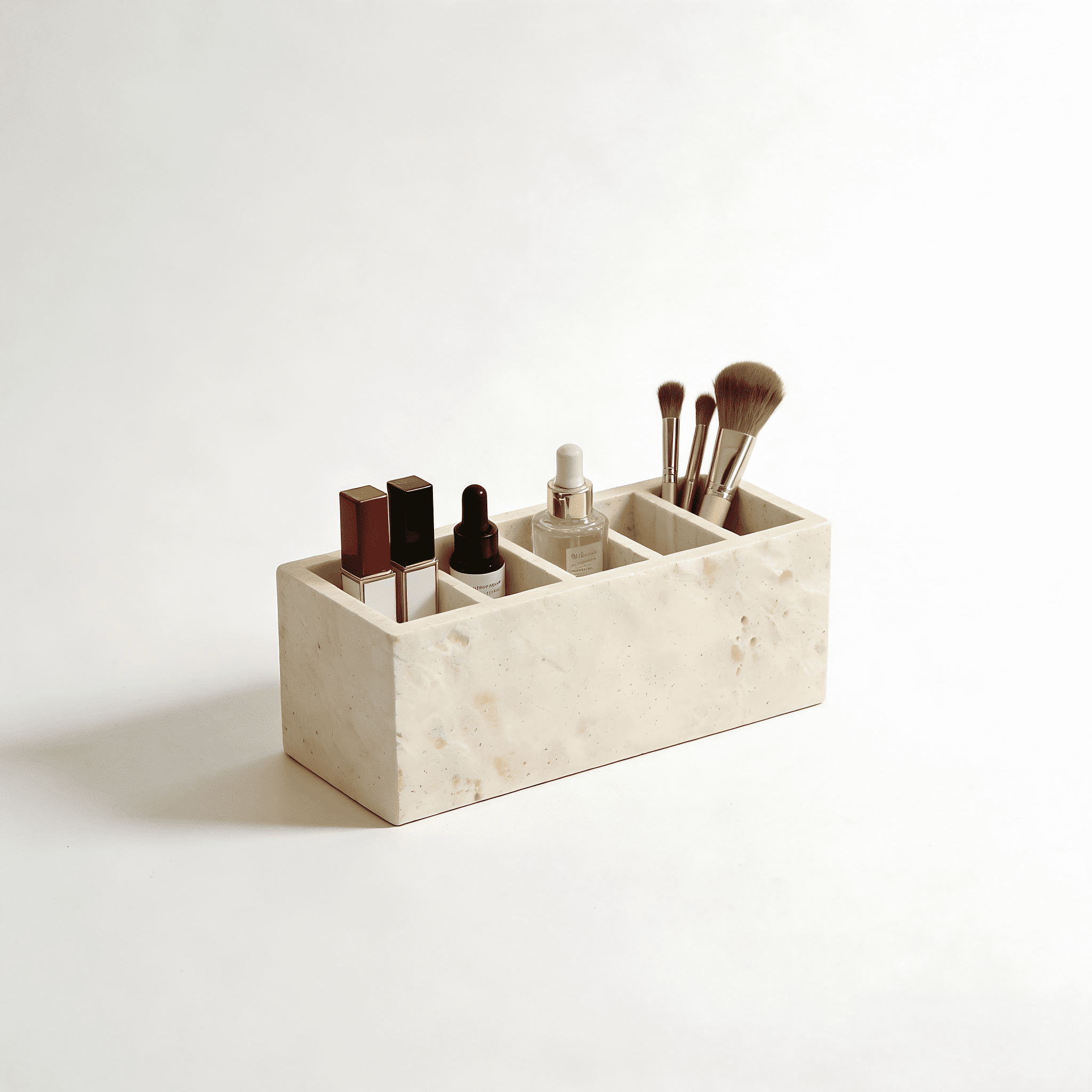 Marble Desk Organizer 5 Compartment Pen Holder, Calacatta Viola Natural Stone Box, Multi-Purpose Storage Caddy for Desk, Bathroom Vanity & Home Office