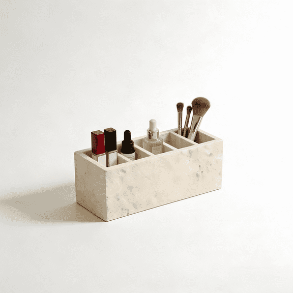 Marble Desk Organizer 5 Compartment Pen Holder, Calacatta Viola Natural Stone Box, Multi-Purpose Storage Caddy for Desk, Bathroom Vanity & Home Office