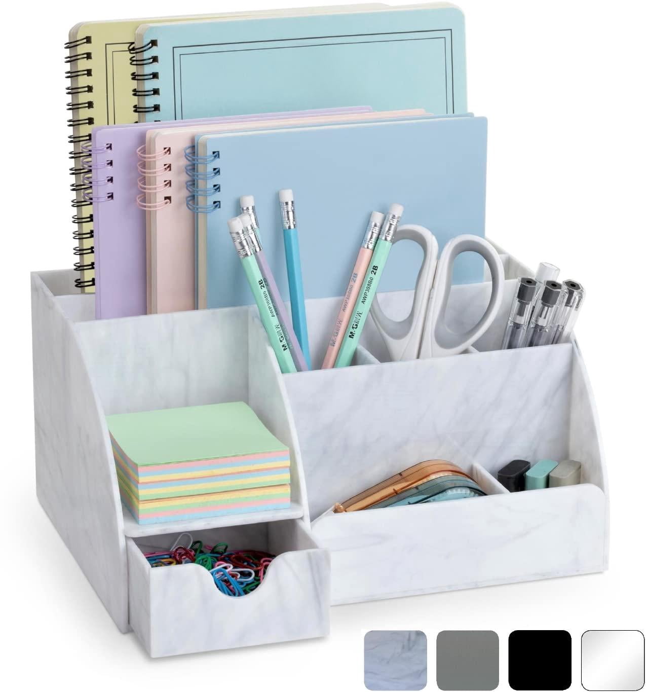Marble Desk Organizer For Office Supplies And Accessories - 9 Sections Pencil Pen Holder Storage Desktop Organization Decor (white Grey Marble)