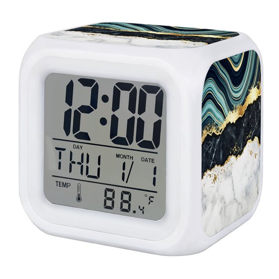 Marble Digital Alarm Clock for Bedrooms, Smart LED Alarm Clock with 7 Color Changing Night Light, Abstract Luxury Modern Chic Luxury Silent Wake Up Clocks for Sleep Study Cooking 3.2"x3.2"