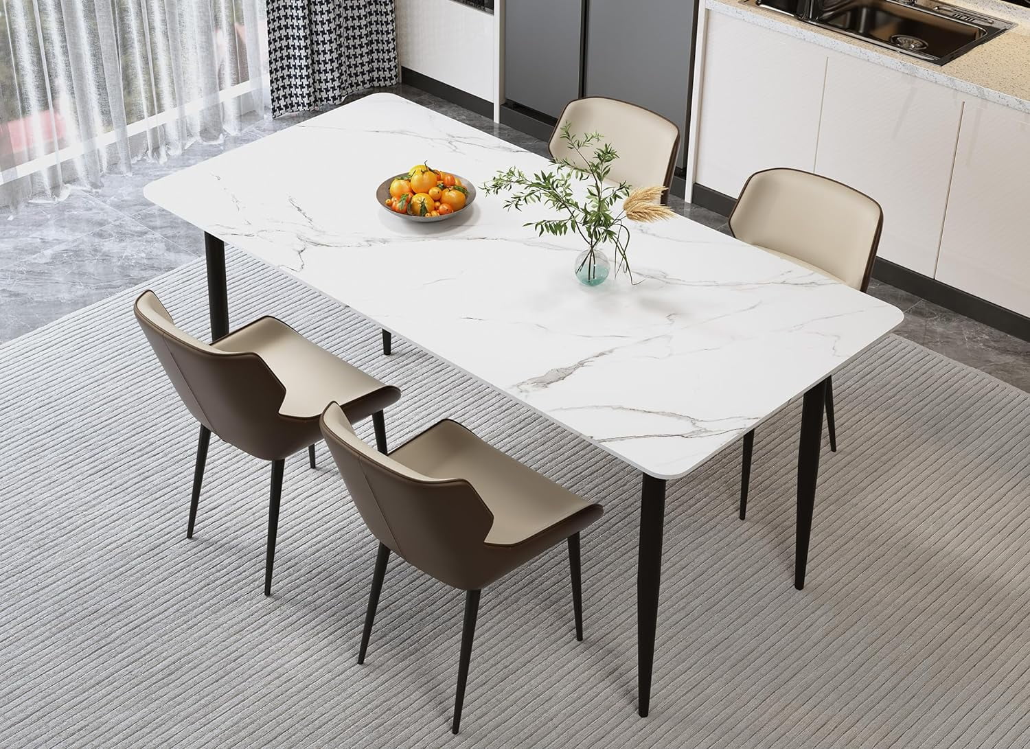 Marble Dining Table, Linor 55" Marble Kitchen Table for 4 Persons