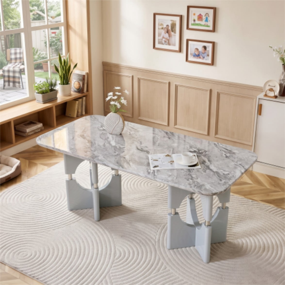 Marble Dining Table, Modern MDF Kitchen Table for 2-4 People, Compact Dining Room Table with Hollow Metal Frame for Small Spaces, Gray