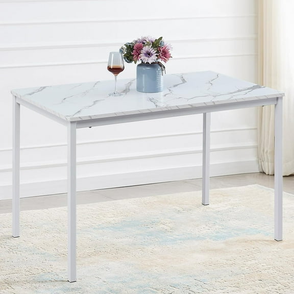 Marble Dining Table with MDF Top and Metal Frame,Rectangle Kitchen Table for Restaurant, Apartment and Small Space (White), MDF-DT-MARBLED-3