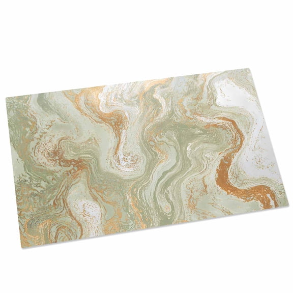Marble Door Mat 16x24 Inch Abstract Fluid Art Green Brown Marble Texture Modern Entryway Rug with Non-Slip Rubber, Front Door Rug Indoor Floor Mats for Living Room Bathroom Bedroom Home Office