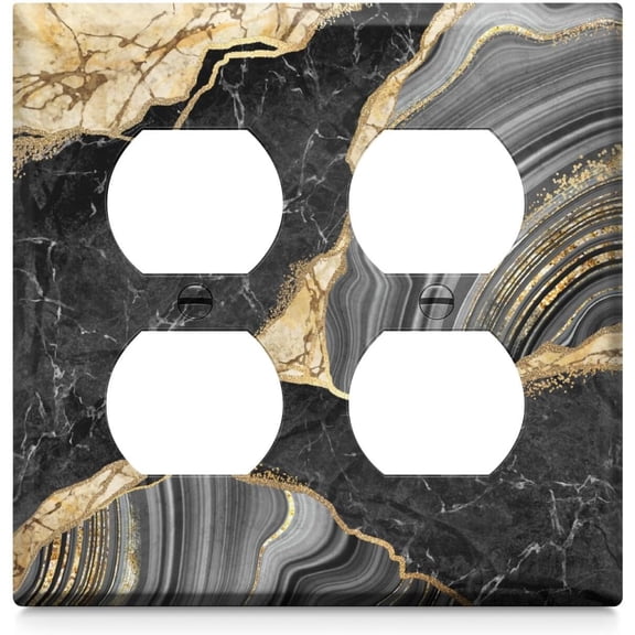 Marble Double Duplex Light Switch Cover Outlet Covers Wall Plate Electrical Receptacle Switchplate Decorate Plug Cover For Living Room Bathroom Bedroom Kitchen 4.6x4.6 Inches