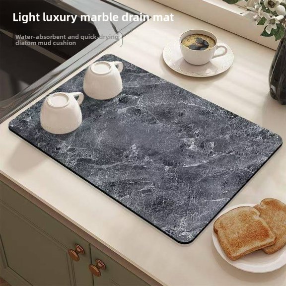 Marble Drain Mat Household Kitchen Bathroom Countertop Water Absorption Non-slip Easy Care Mat Thermal Insulation Placemat