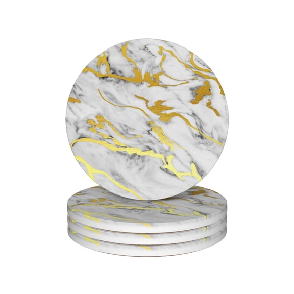 Marble Drink Coasters,Gold Mug Coaster Mat Set 4 for Coffee Table Home Living Room Decor