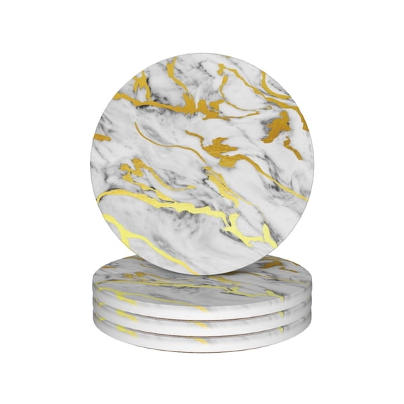 Marble Drink Coasters,Gold Mug Coaster Mat Set 4 for Coffee Table Home Living Room Decor