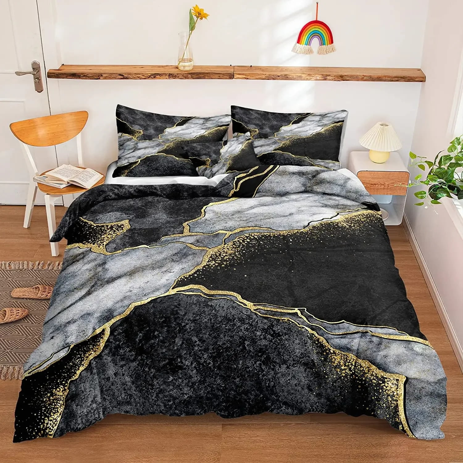 Marble Duvet Cover Black Marble Bedding Black White Gold Abstract