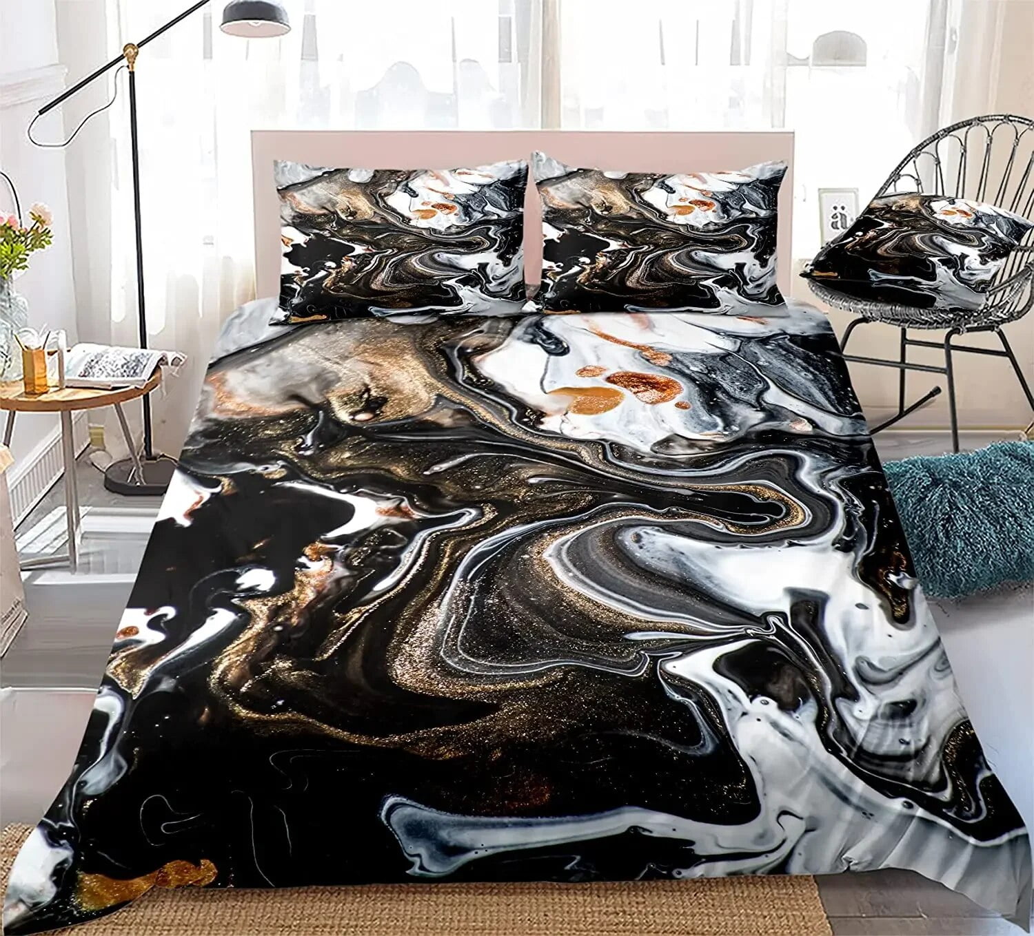Marble Duvet Cover Black Marble Bedding Black White Gold Abstract