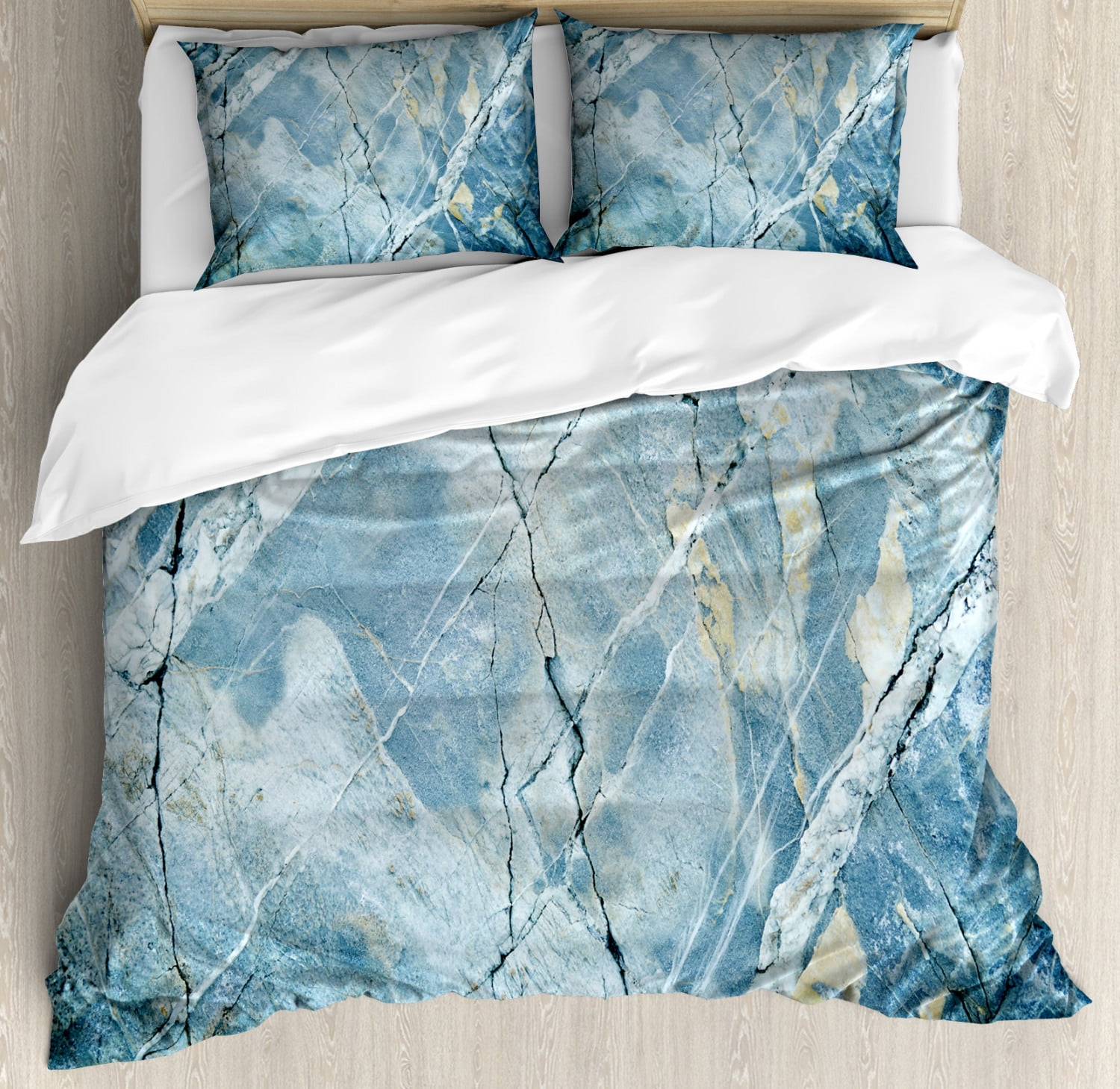 King Size Light Blue Marble Print Duvet Cover Set