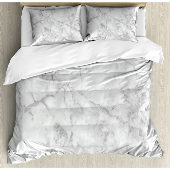 Marble Duvet Cover Set King Size, Fractured Lines Stained Grunge Surface Effects Ceramic Style Background Artful Motif, Decorative 3 Piece Bedding Set with 2 Pillow Shams, Grey Dust, by Ambesonne