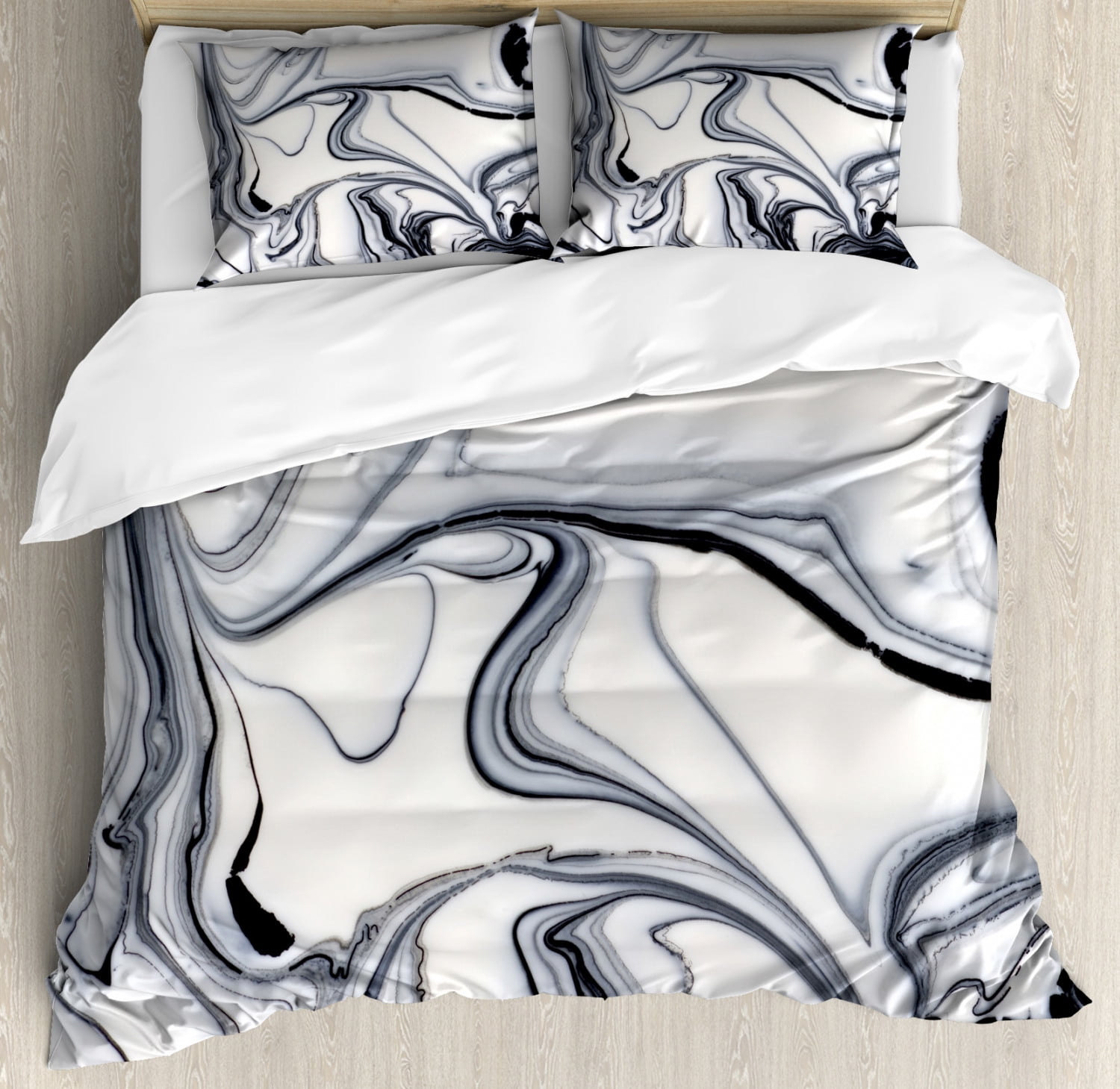 Black and White Marble Queen Duvet Cover Set with Pillow Shams