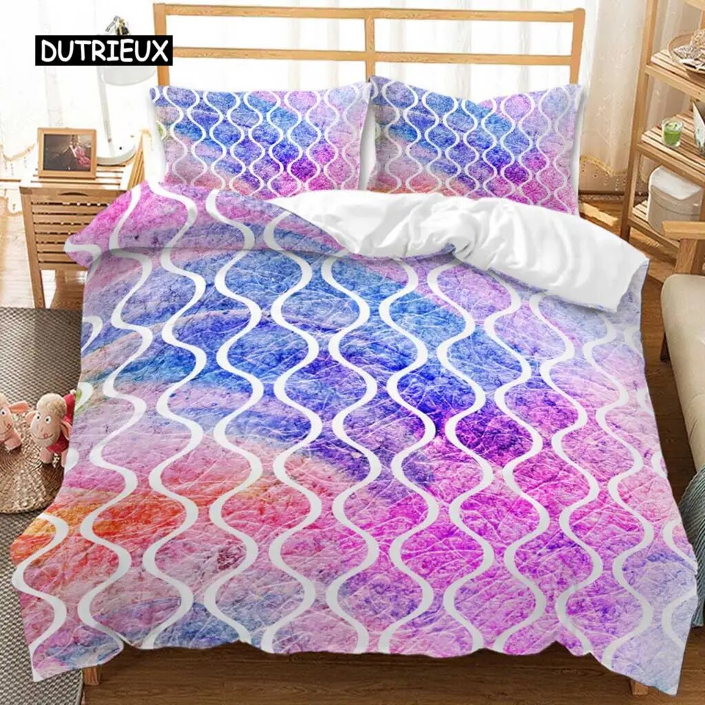 Marble Duvet Cover Set Tie Dye Blue And Orange Modern Art Abstract Twin