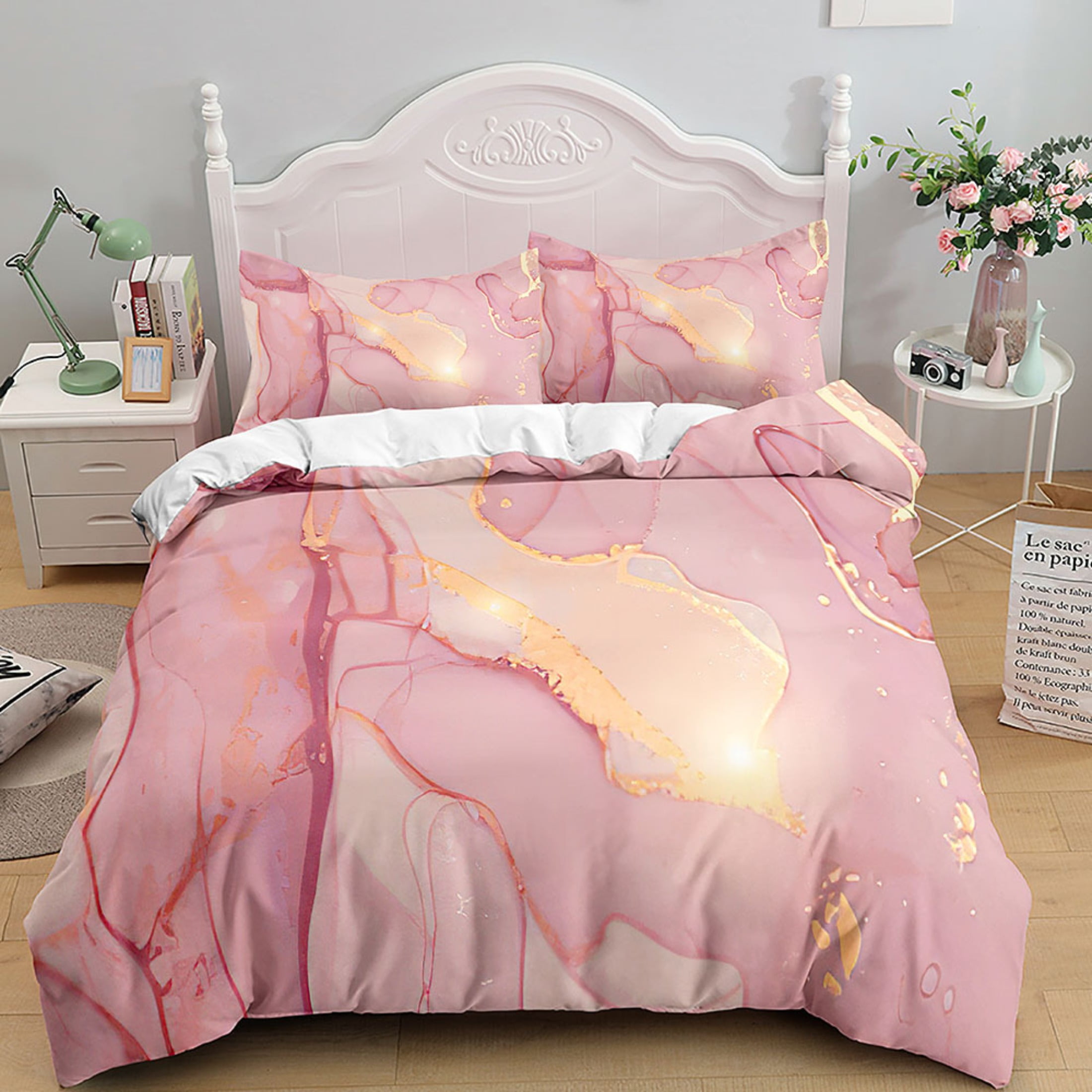 Marble Duvet Cover Set Twin Full Queen King Size Foil Print Glitter