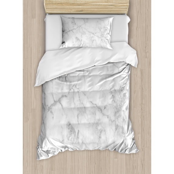 Marble Duvet Cover Set Twin Size, Fractured Lines Stained Grunge Surface Effects Ceramic Style Background Artful Motif, Decorative 2 Piece Bedding Set with 1 Pillow Sham, Grey Dust, by Ambesonne