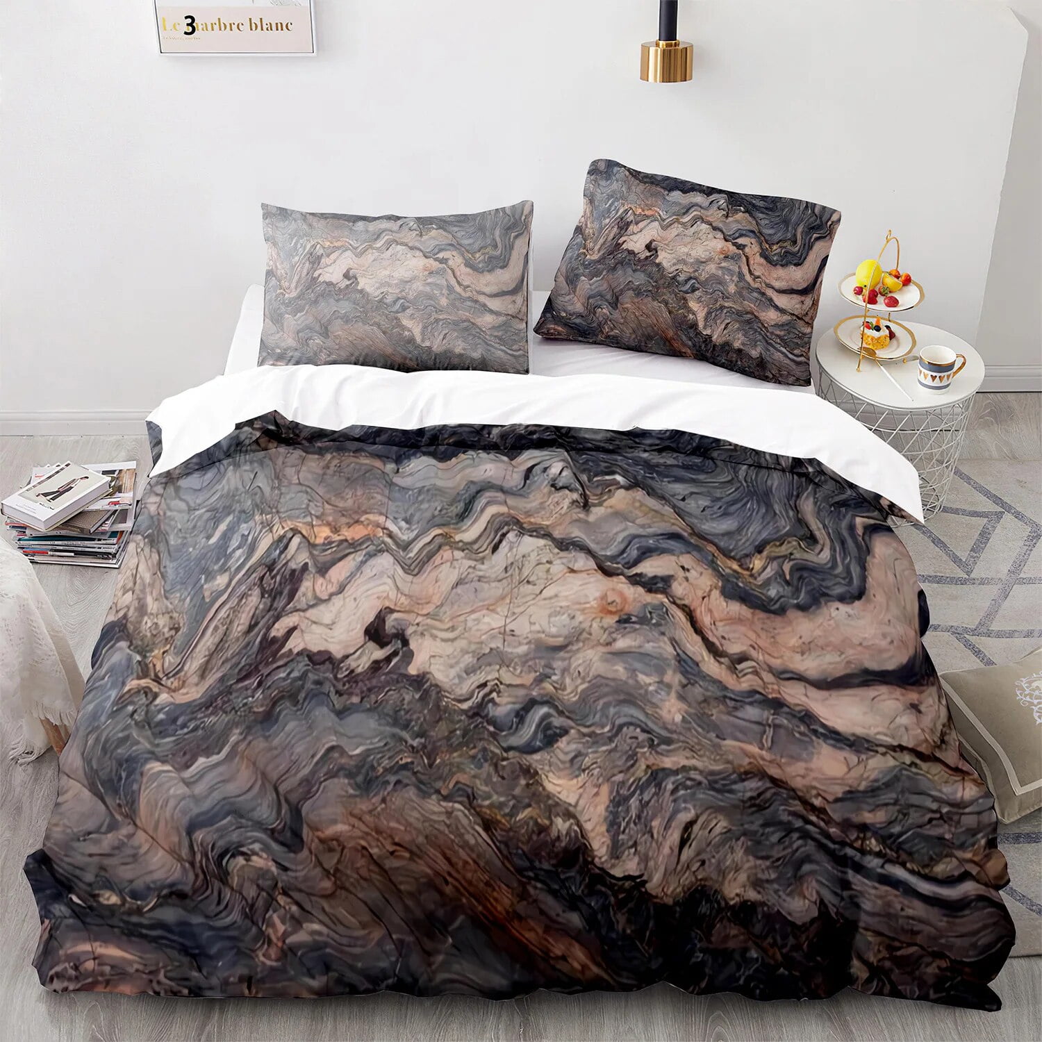 Marble Duvet Cover Set White Gold Abstract Marble Texture Printed ...