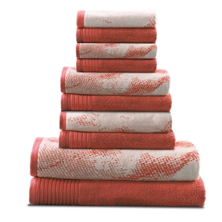 Marble Effect 100% Combed Cotton 500 GSM 10-Piece Towel Set, 2 Bath, 4 Hand, and 4 Face Terra Cotta