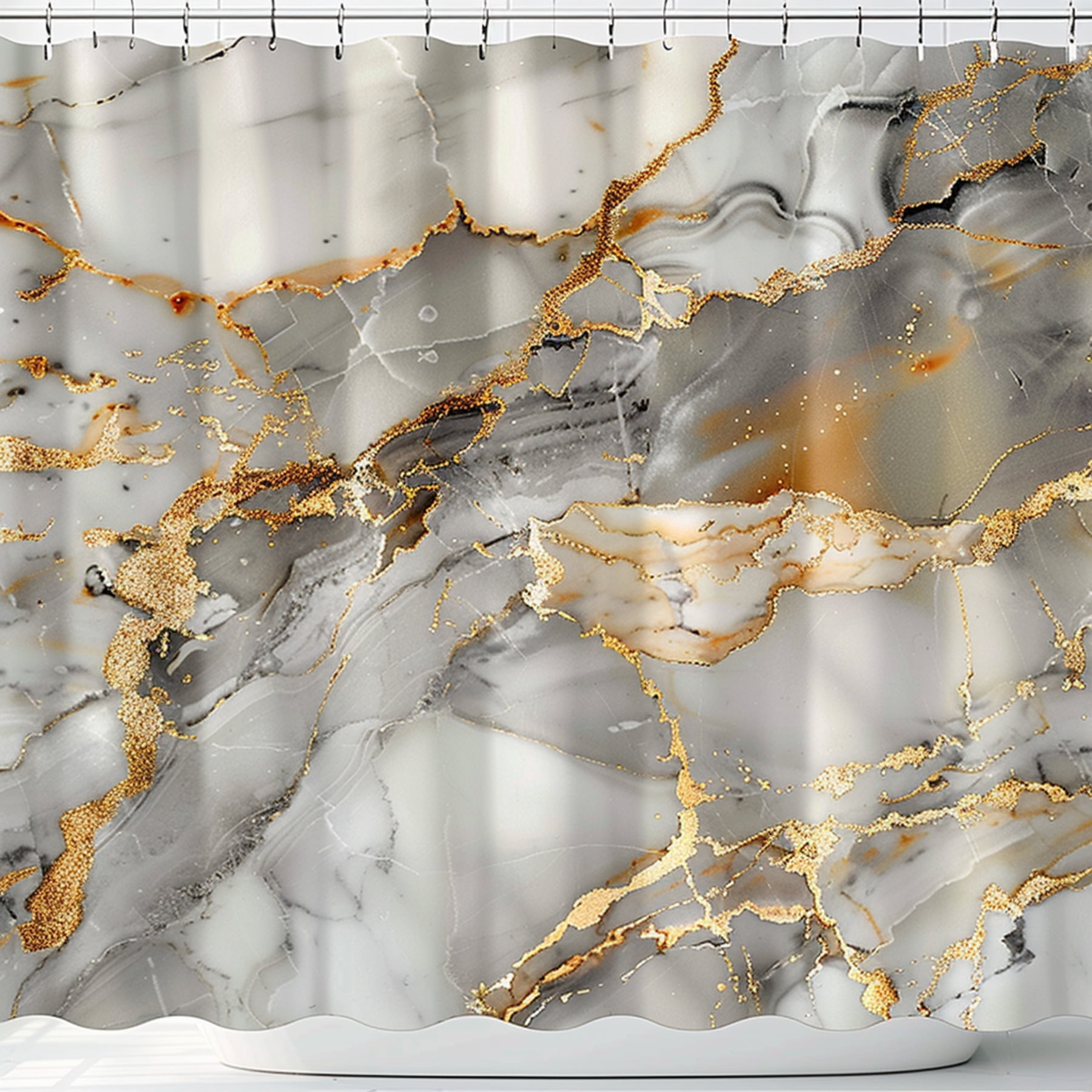 Marble Effect Bathroom Curtain in Light Gray and Gold Colors Elegant ...