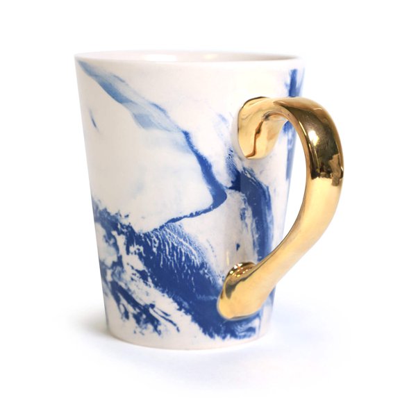 Marble Effect Ceramic Mug with Gold Painted Handle