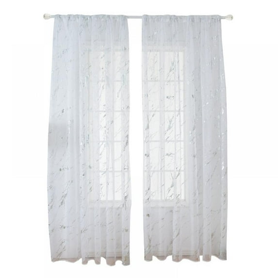 Marble Embroidered Sheer Curtains 2 Panels Set Bedroom Living Room Semi Sheer Curtains Golden Silver Marble Pattern Embroidery Drapes Rod Pocket Window Treatments,W39.4 x 78.7 inch