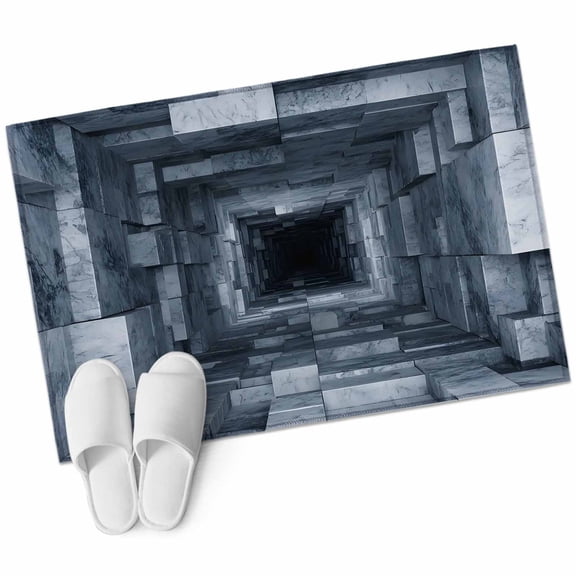 Marble Entryway Rug 2'x3' 3D Abstract Mystery Illusion Grey Marble Tunnel Interior Small Area Rug Non-Slip Front Door Mat Washable Floor Carpet for Indoor Entrance Kitchen Bathroom