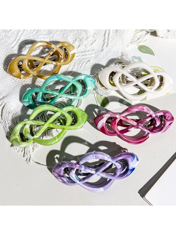 Marble Finish Chinese Knot Cross Spring Hair Clips Stylish Half Ponytail Barrettes for Women 6pcs