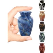 Marble Finish Keepsake Urn Exotic Blue Mini Metal Cremation Urn 1.85x1.85x2.75 Inch Holds 3 Cubic Inches Memorial Urn