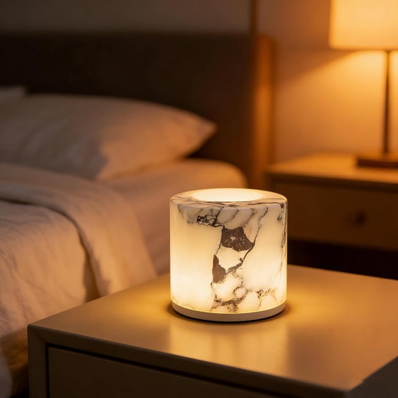 Marble Finish Touch Control Night Light, Rechargeable Bedside Table Lamp, Modern Contemporary Lamp for Bedroom Living Room
