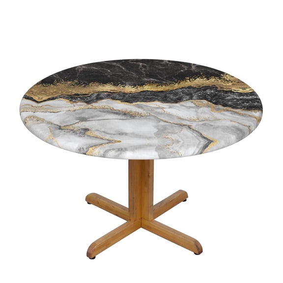 Marble Texture Round Fitted Tablecloth with Elastic Edged, 40-44 In Stretch Washable Picnic Table Cover for Camping Dining Indoor Outdoor