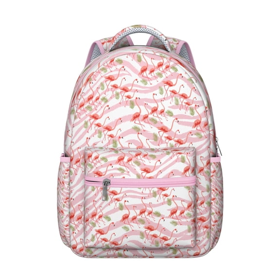 Marble Flamingo Elegant Backpack - Sophisticated Veined Pattern, Leather Bottom Protectors, Luxury Gift for Private School Attendees