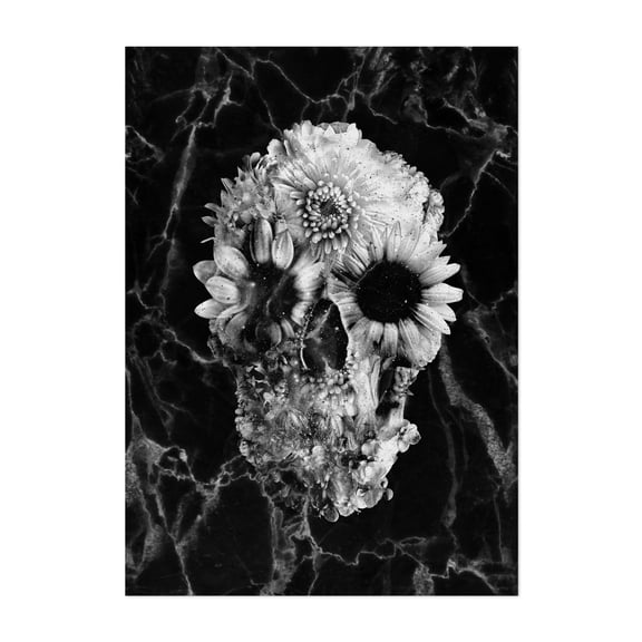 Marble Floral Skull 70x100 - Digital Art Floral Black and White Surrealism Abstract Flowers Psychedelic Unframed Wall Art Print 4 x 6 inches
