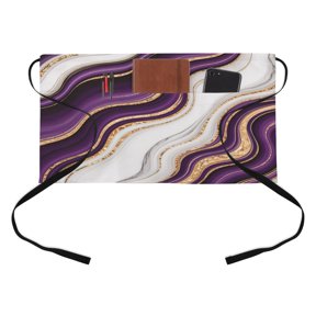 Marble Fluid Texture Kitchen Restaurant Half Waist Apron, Pink White Gold Modern Abstract Decor Server Short Apron with 3 Pockets Waterproof Oil Waist Aprons for Women Waitress Waiter