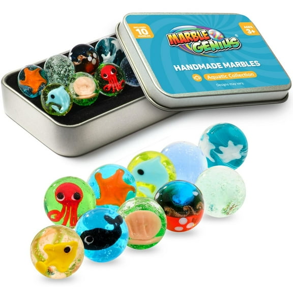 Marble Genius Collectors Marbles, Aquatic, 16mm ( Inch), 10 Handmade Glass Marbles, Gifts for Marble Lovers, Gifts for Kids Ages 3+