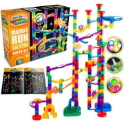 Marble Genius Glow Marble Run Set, Marble Maze Glow in The Dark (200 pcs) STEM Educational Building Block Toy, Instruction App Access & Full Color Instruction Manual, Great Gift for Kids, Super Set