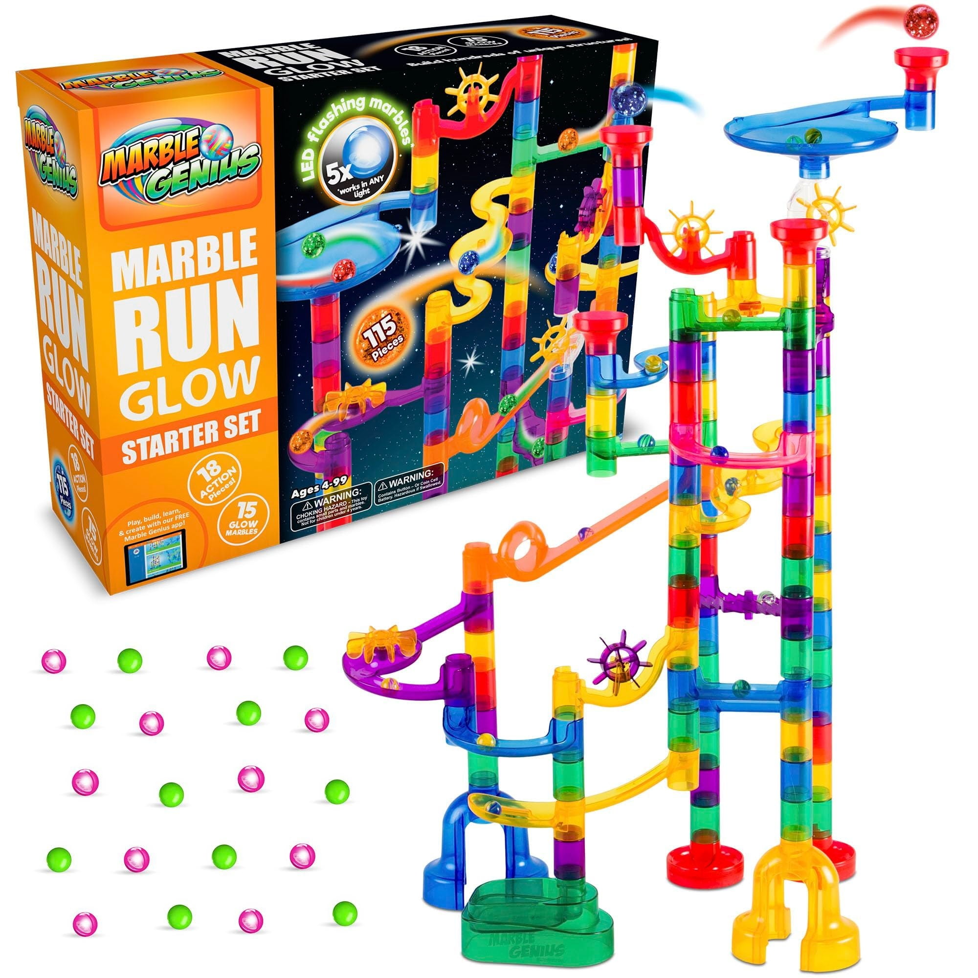 Glow-in-the-Dark Multicolor Plastic Marble Run Starter Set