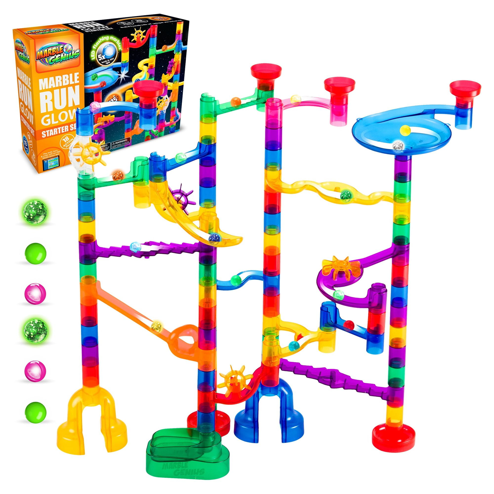 Marble Genius Glow Marble Run Starter Set - 115 Complete Pieces + Free  Instruction App & Full Color Instruction Manual 