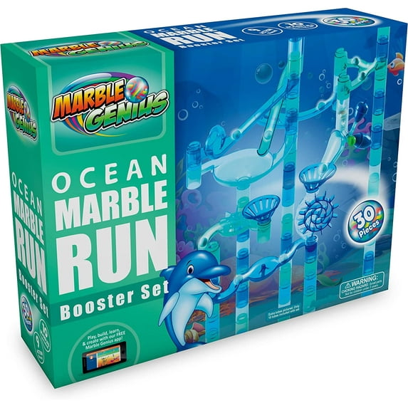 Marble Genius Marble Run Booster Set - 30 Pieces Total (10 Action Pieces Included), Construction Building Blocks Toys for Ages 3 and Above, with Instruction App Access, Add-On Set, Ocean