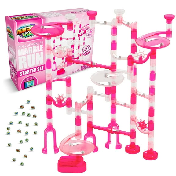 Marble Genius Marble Run Starter Set STEM Toy for Kids Ages 4 - 12 - 130 Complete Pieces (80 Translucent Marbulous Pieces and 50 Glass Marbles), Construction Building Block Toys, Pink,