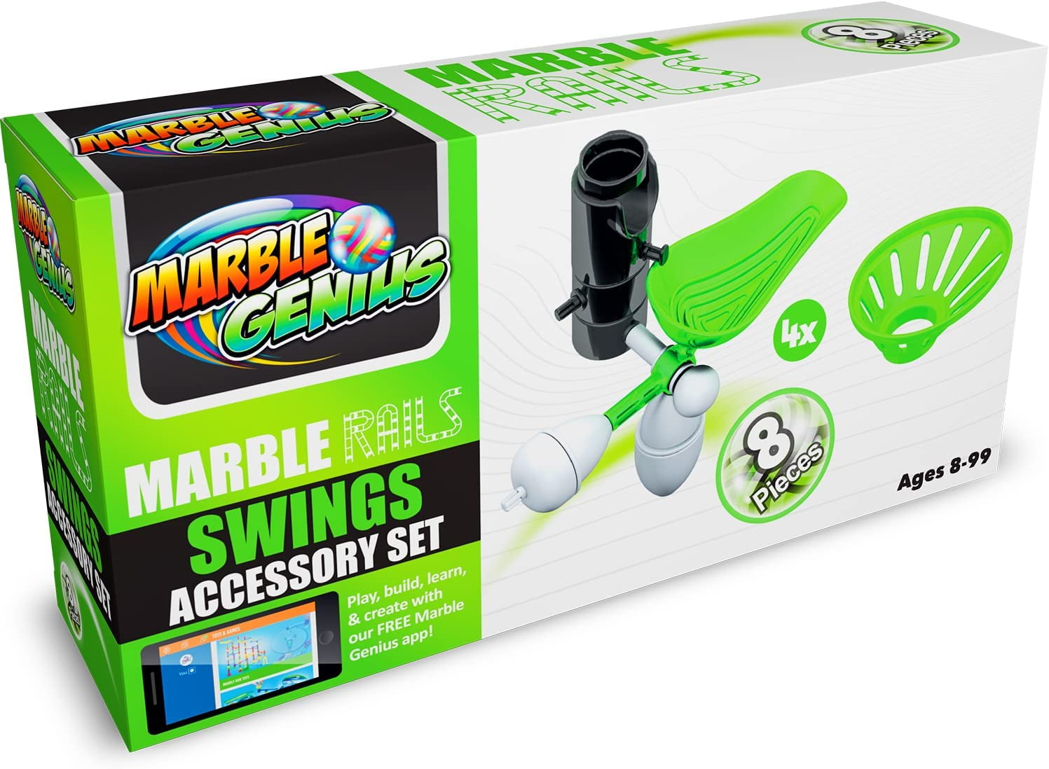 Marble Genius Marble Rails Swings & Catches Set 8 Piece Marble Run (4