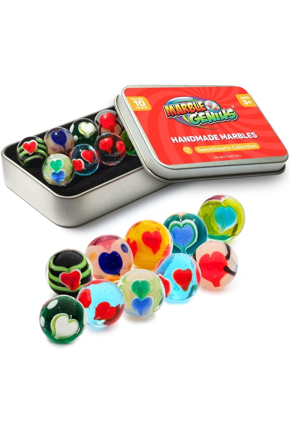 Collectors Marbles, Sweetheart Design, 16mm ( Inch), 10 Handmade Glass Marbles, Gifts for Marble Lovers, Gifts for Kids Ages 3+
