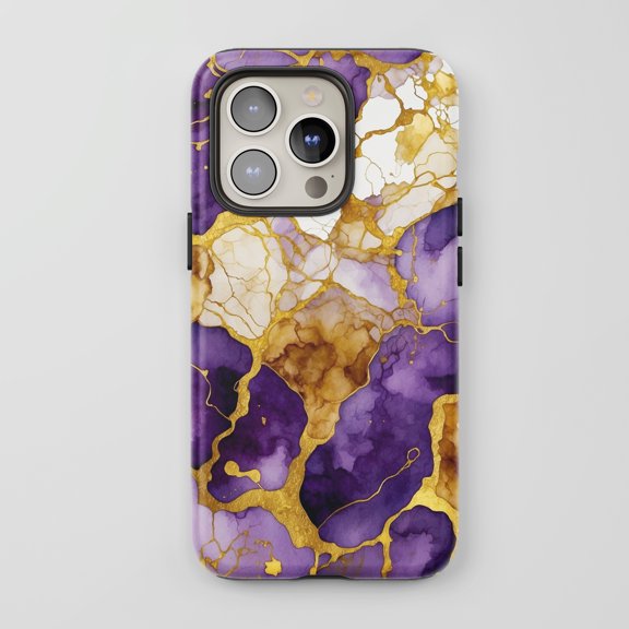 Marble Geode For All iPhone Series Protective Phone Case Abstract Purple Gold
