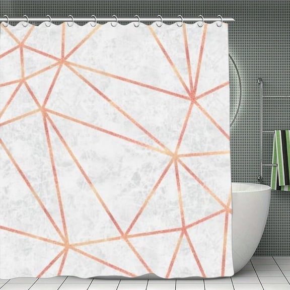 Marble Geometric Rose Gold Design Shower Curtain，Washable Waterproof Bathroom Shower Curtain Set With Hooks,71x71 Inch