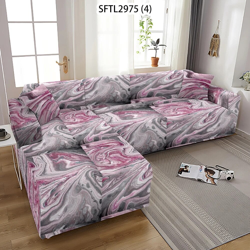 Marble Geometric Sofa Cover Dark Green Furniture Covers Blue Line