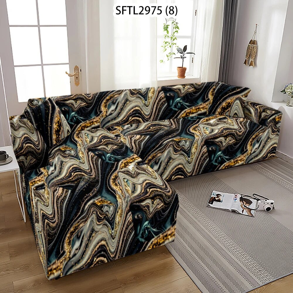 Marble Geometric Sofa Cover Dark Green Furniture Covers Blue Line
