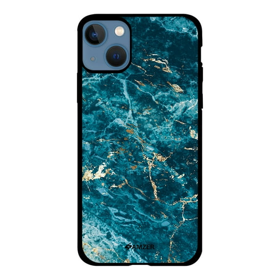 Marble Glass Case Cover For iPhone 13 mini - Blue Gold Marble