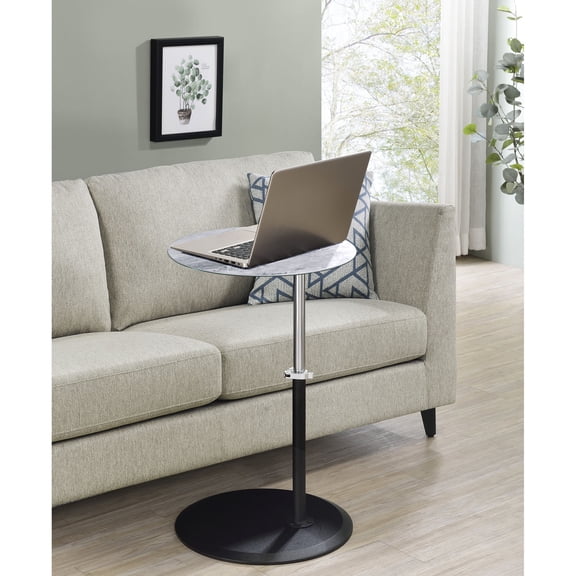 Marble Glass End Table with Adjustable Height from 16" to 26" / Compact and User-Friendly